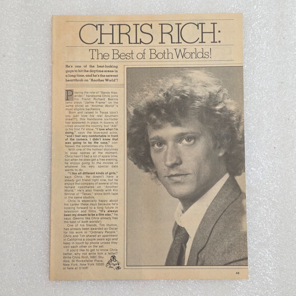Christopher Rich Another World vintage B&W article & photo 8x10 1980s